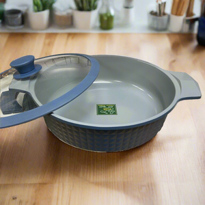 4.5 Quart Ceramic Non-Stick Diamond Cut Low Casserole Pot with Lid - Blue
