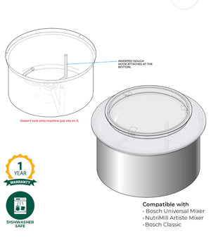 Bottom Drive Stainless Steel Bowl for Challah (Bosch Compatible)