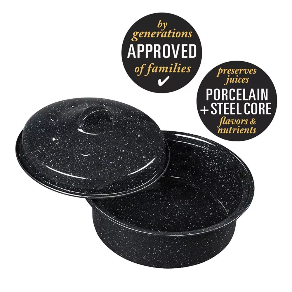 Round Speckled Enameled Covered Roaster - 3 lb Capacity / 10"