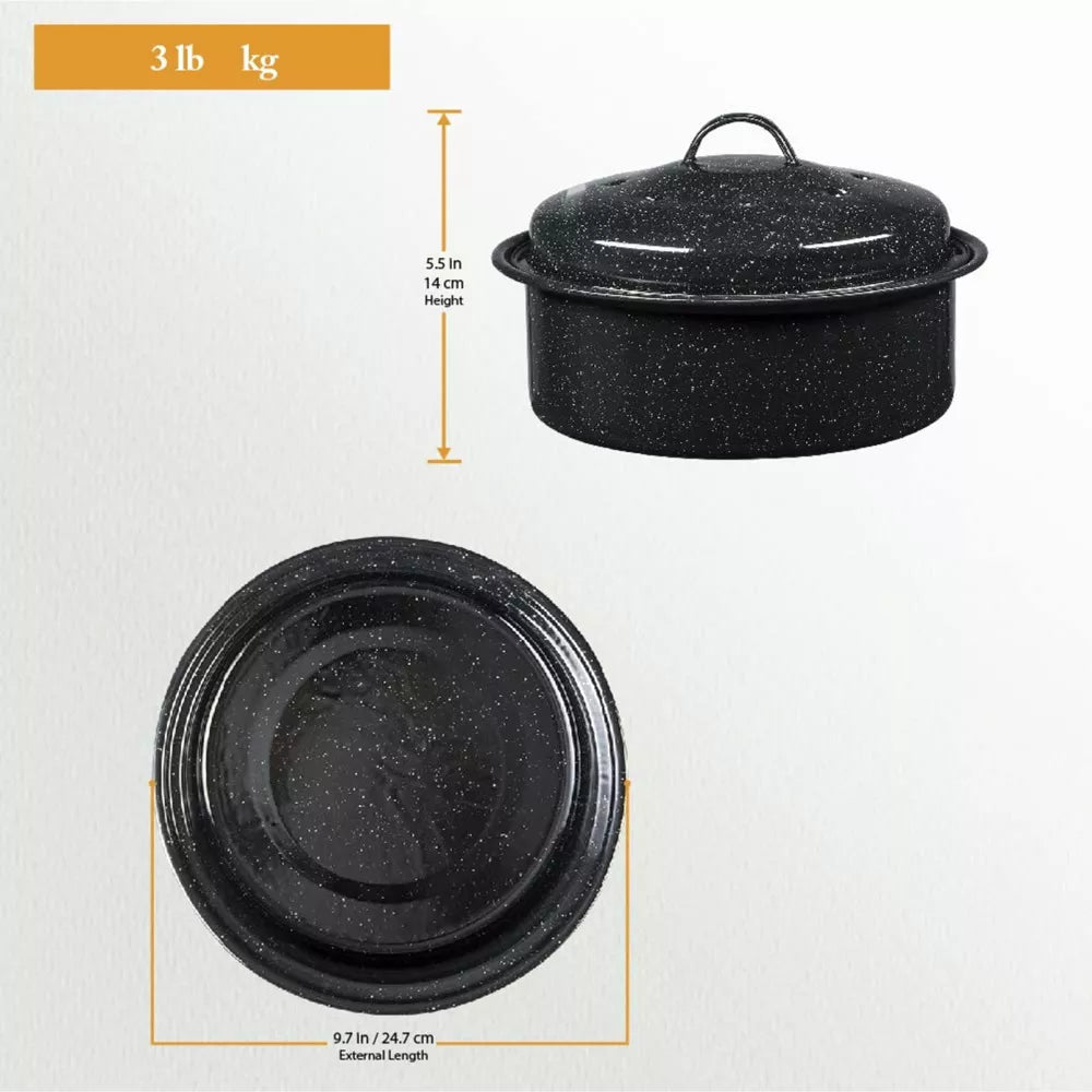 Round Speckled Enameled Covered Roaster - 3 lb Capacity / 10"