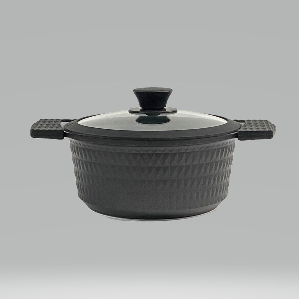 3 Quart Ceramic Non-Stick Diamond Cut Stock Pot with Lid - Black