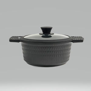 3 Quart Ceramic Non-Stick Diamond Cut Stock Pot with Lid - Black
