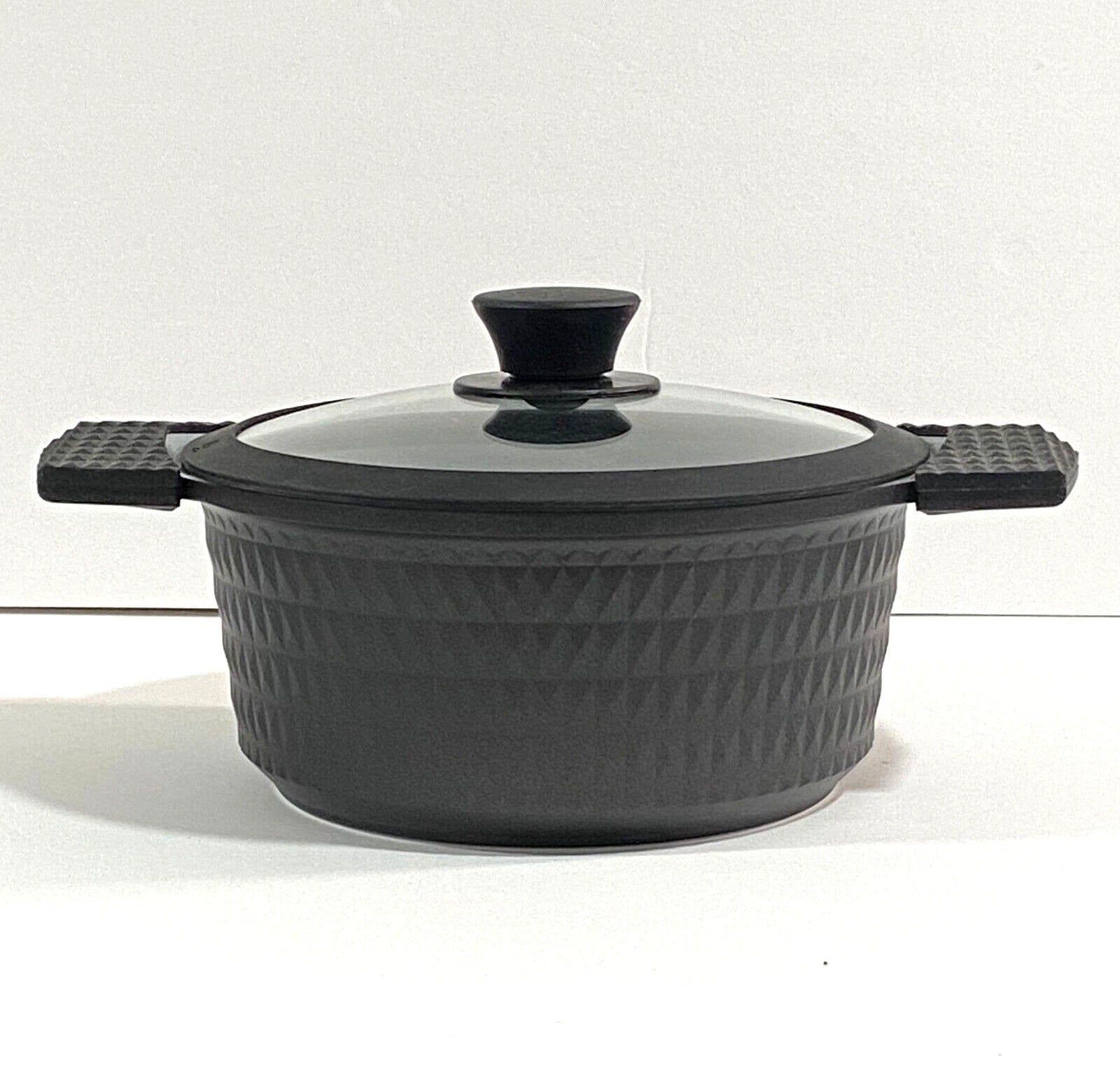 3 Quart Ceramic Non-Stick Diamond Cut Stock Pot with Lid - Black