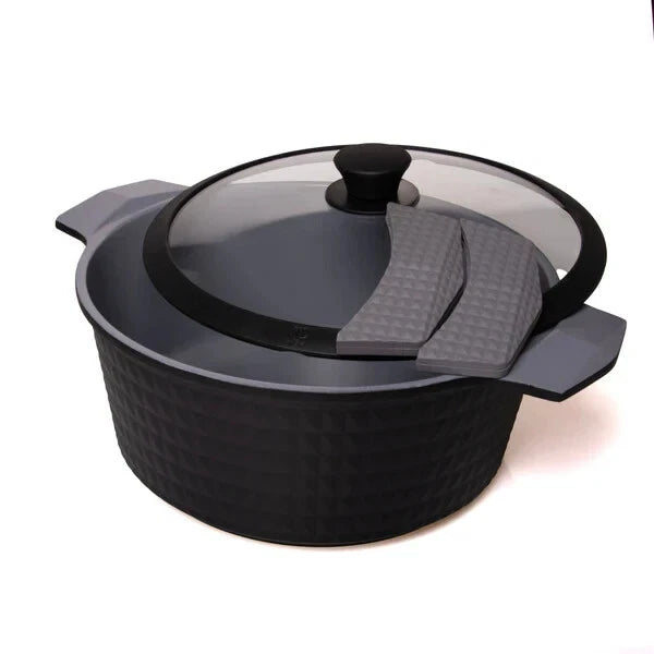 3 Quart Ceramic Non-Stick Diamond Cut Stock Pot with Lid - Black