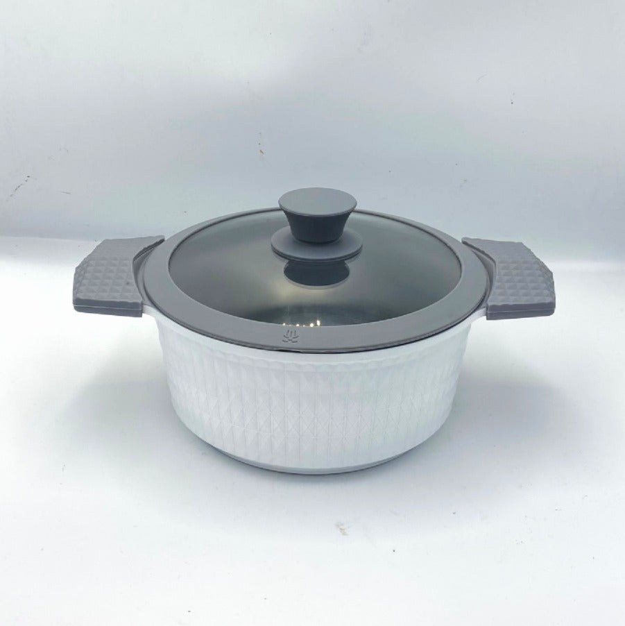 3 Quart Ceramic Non-Stick Diamond Cut Stock Pot with Lid - White