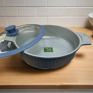 4.5 Quart Ceramic Non-Stick Diamond Cut Low Casserole Pot with Lid - Blue