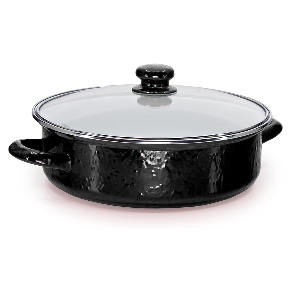 Enamelware Sauté Pan/ Casserole with Glass Lid - 3 Quart -Black Textured