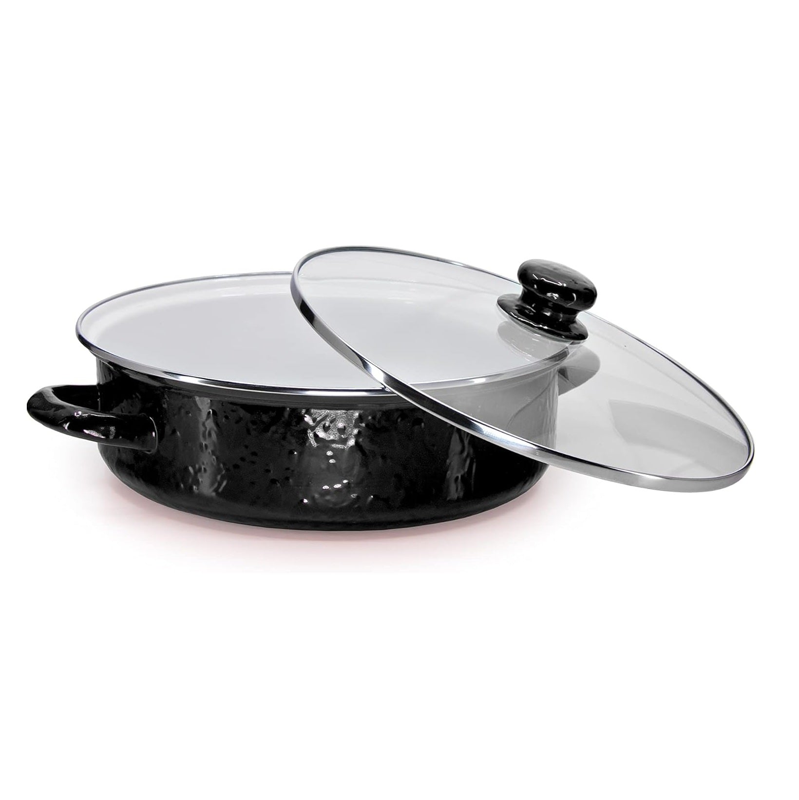 Enamelware Sauté Pan/ Casserole with Glass Lid - 5 Quart -Solid Black