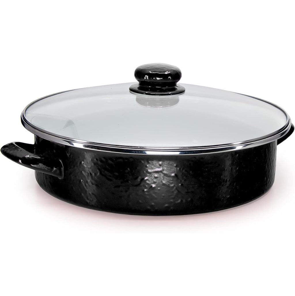Enamelware Sauté Pan/ Casserole with Glass Lid - 5 Quart -Solid Black