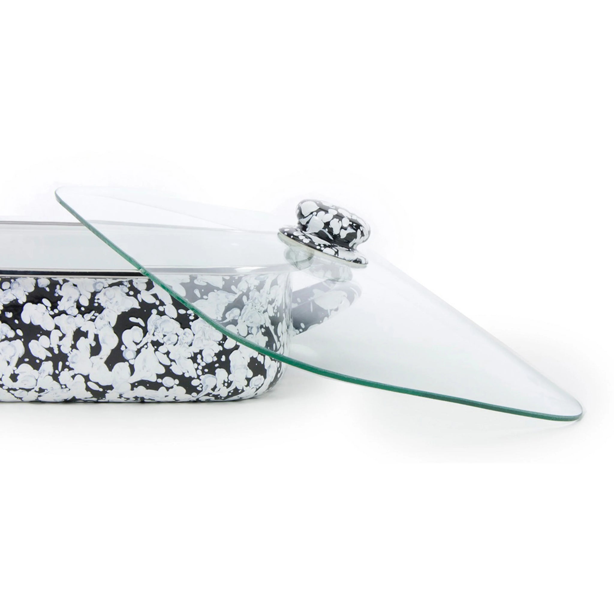 Enamelware Roasting Pan with Glass Lid - 10.5 Quart -Black Swirl