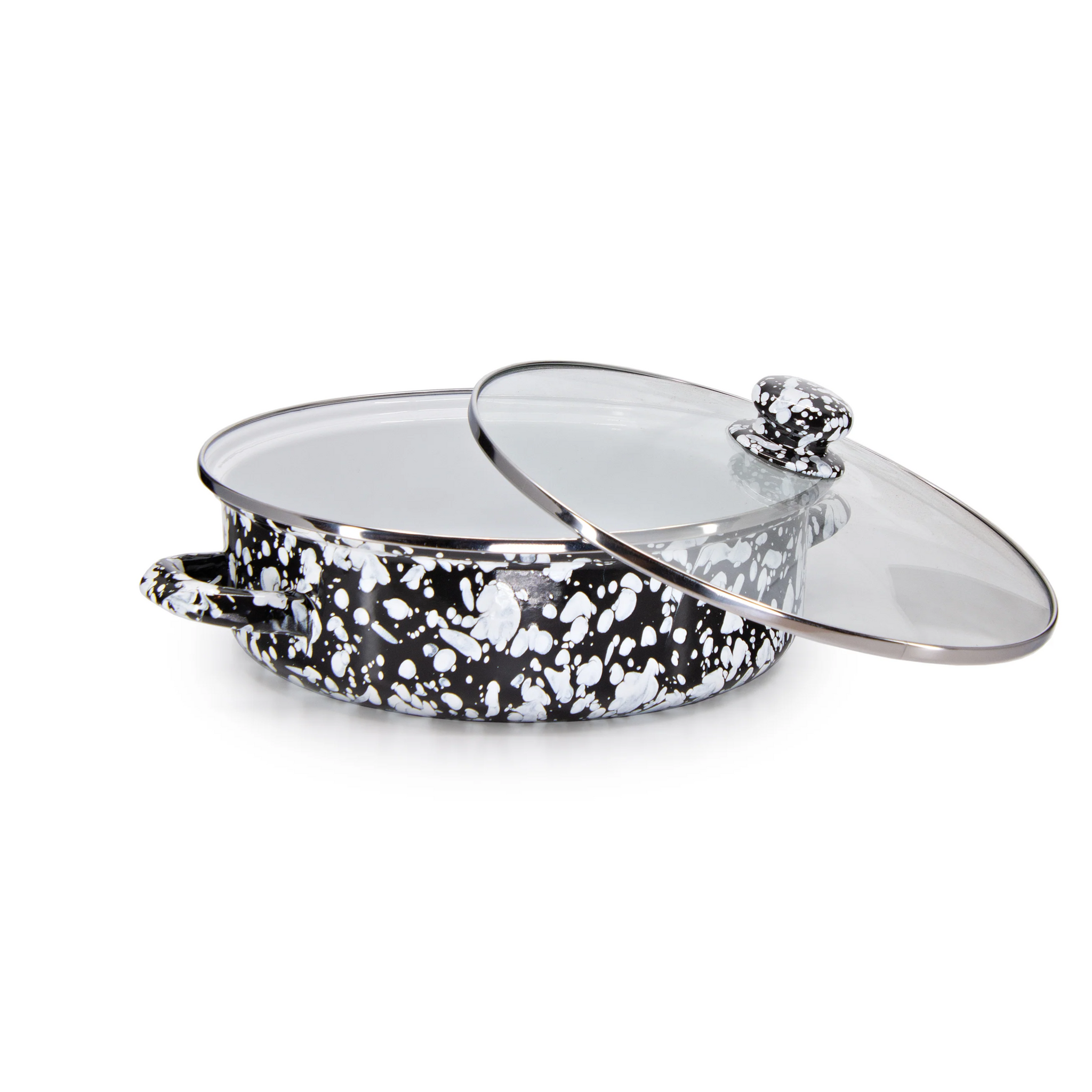 Enamelware Sauté Pan/ Casserole with Glass Lid - 3 Quart -Black Swirl