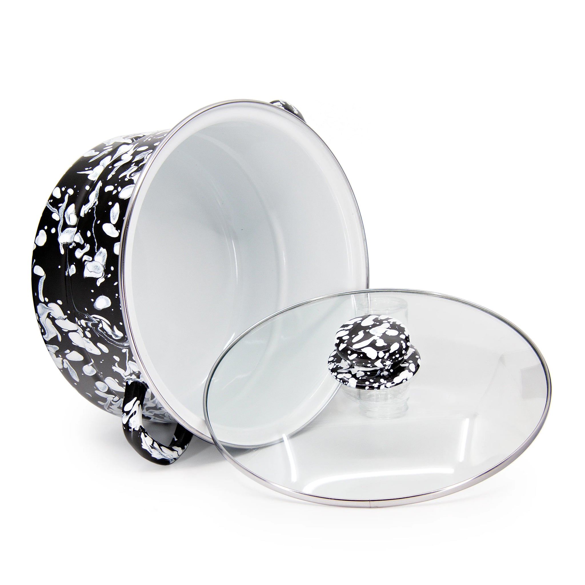 Enamelware 6 Quart Stock Pot with Glass Lid - Black Swirl