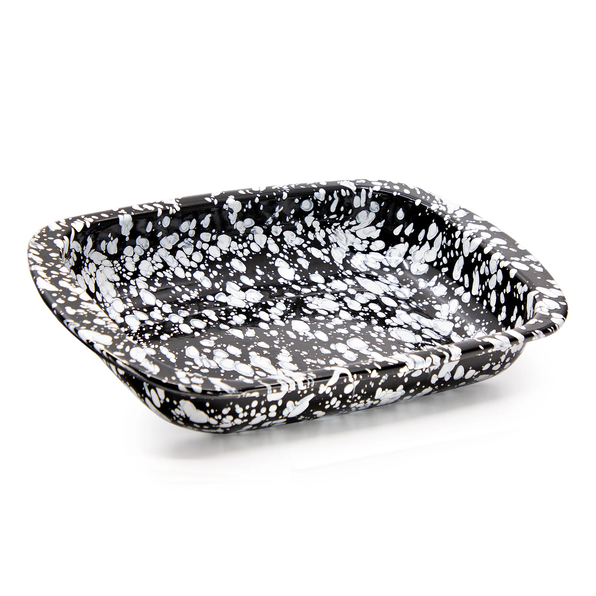 Enamelware Rectangular Baking Pan/ Roasting Dish 12" x 9"- Black Swirl