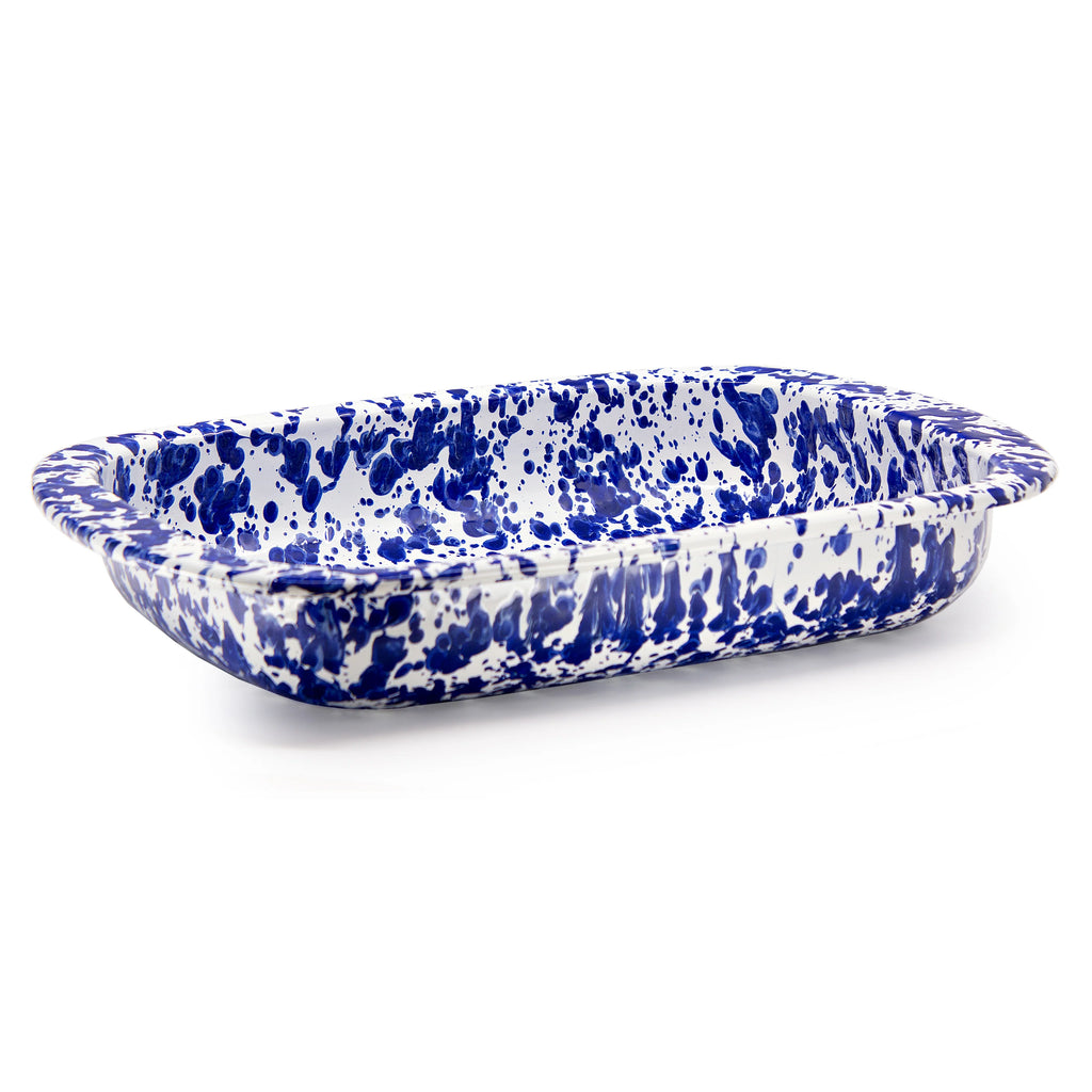 Enamelware Rectangular Baking Pan/ Roasting Dish 12" x 9"- Cobalt Blue Swirl