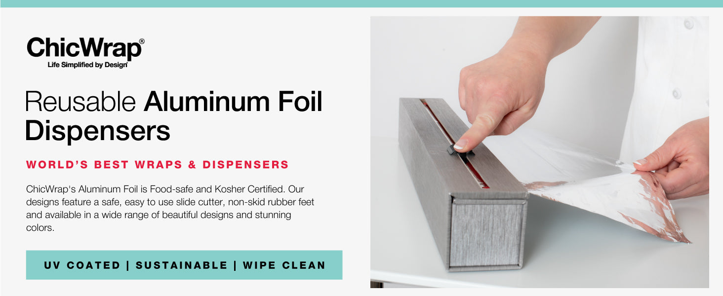 CLOSEOUT ChicWrap Reusable Aluminum Foil Dispenser with 30' ft Foil Roll -XL