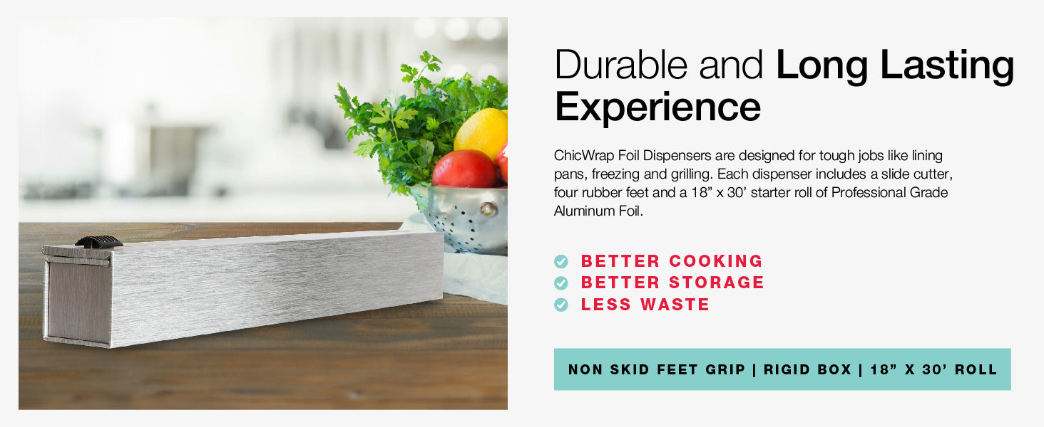 CLOSEOUT ChicWrap Reusable Aluminum Foil Dispenser with 30' ft Foil Roll -XL