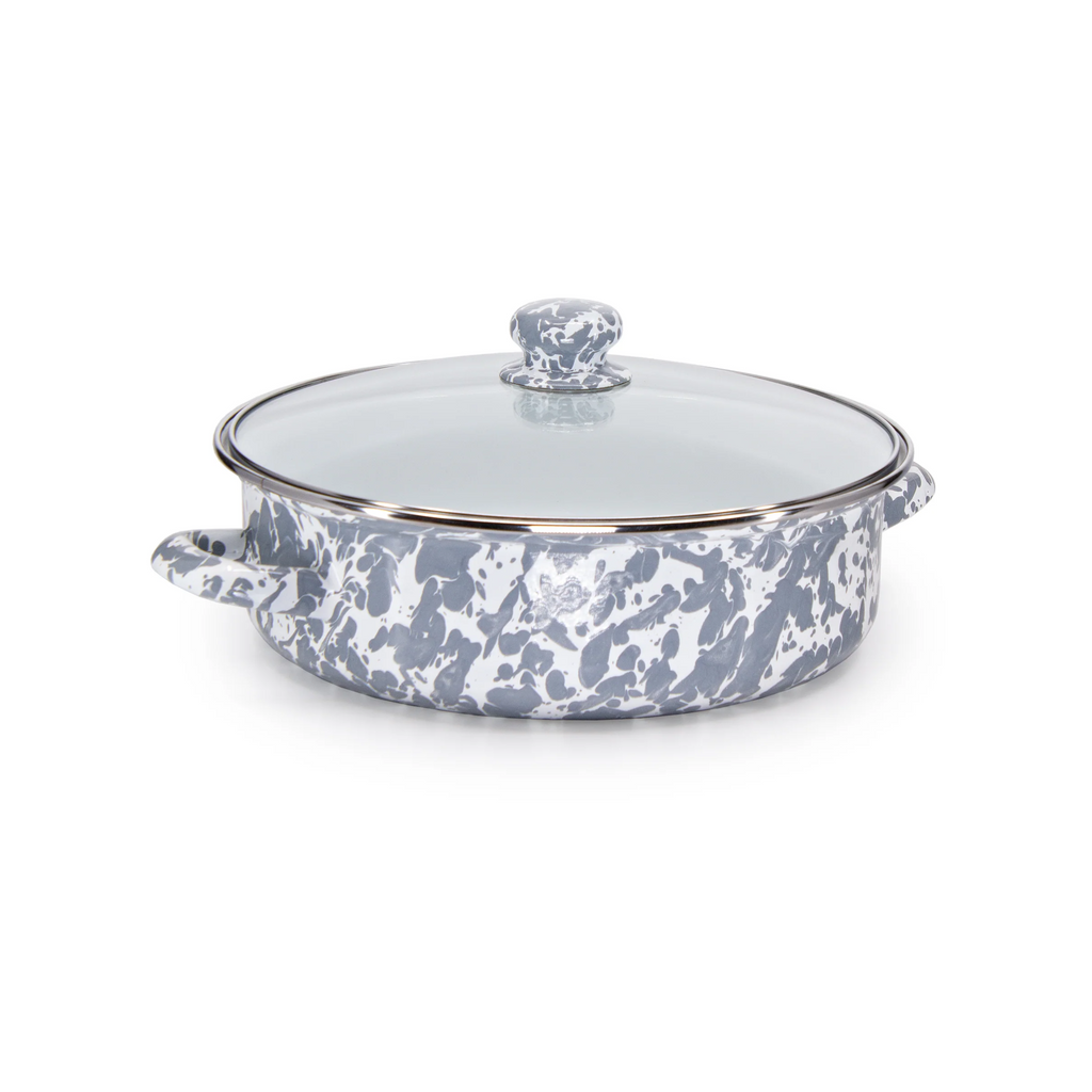 Enamelware Sauté Pan/ Casserole with Glass Lid - 3 Quart -Grey Swirl