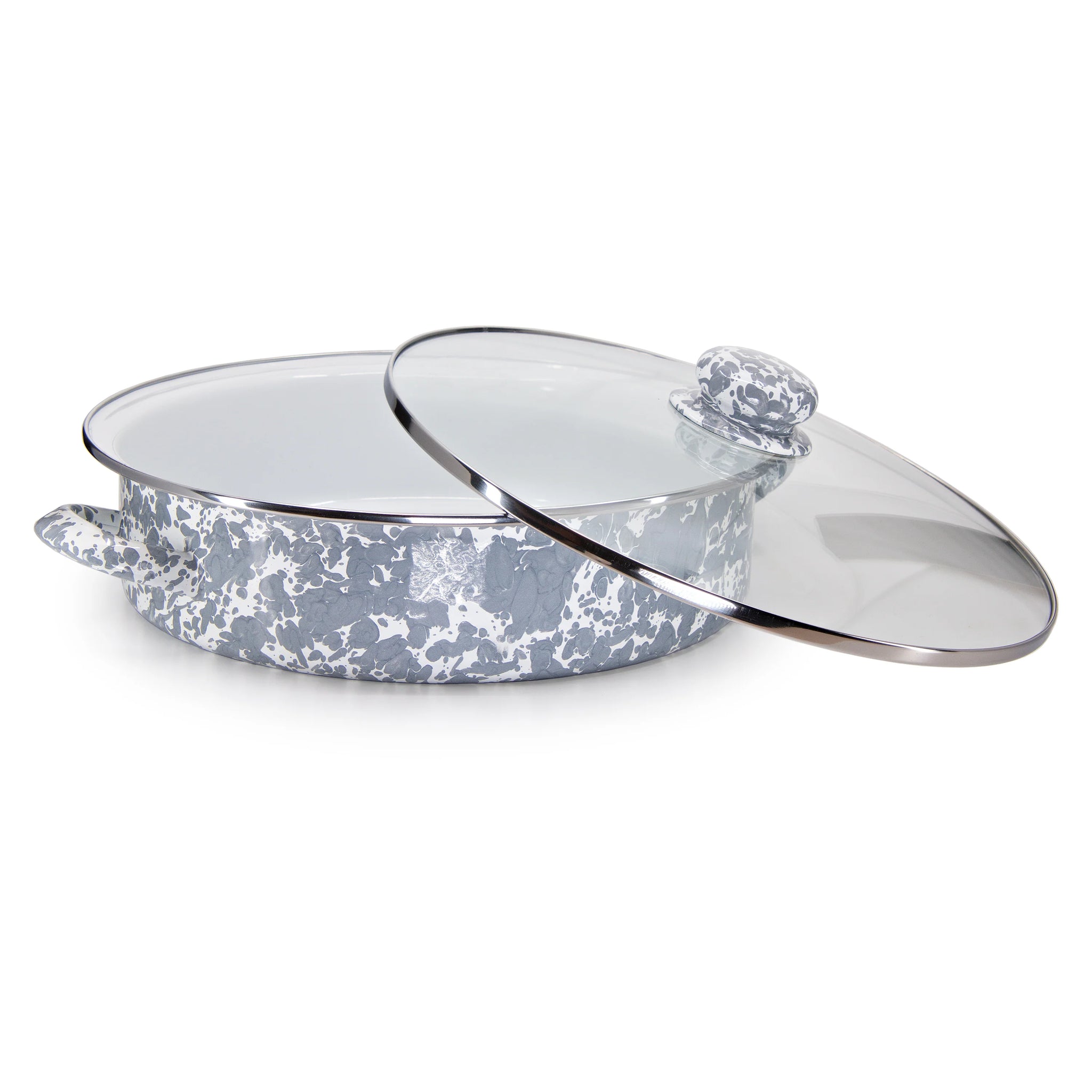 Enamelware Sauté Pan/ Casserole with Glass Lid - 5 Quart -Grey Swirl