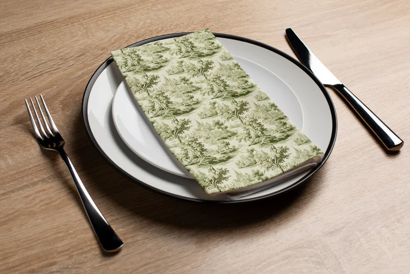Green Toile Dinner/ Guest Napkins 16 Ct