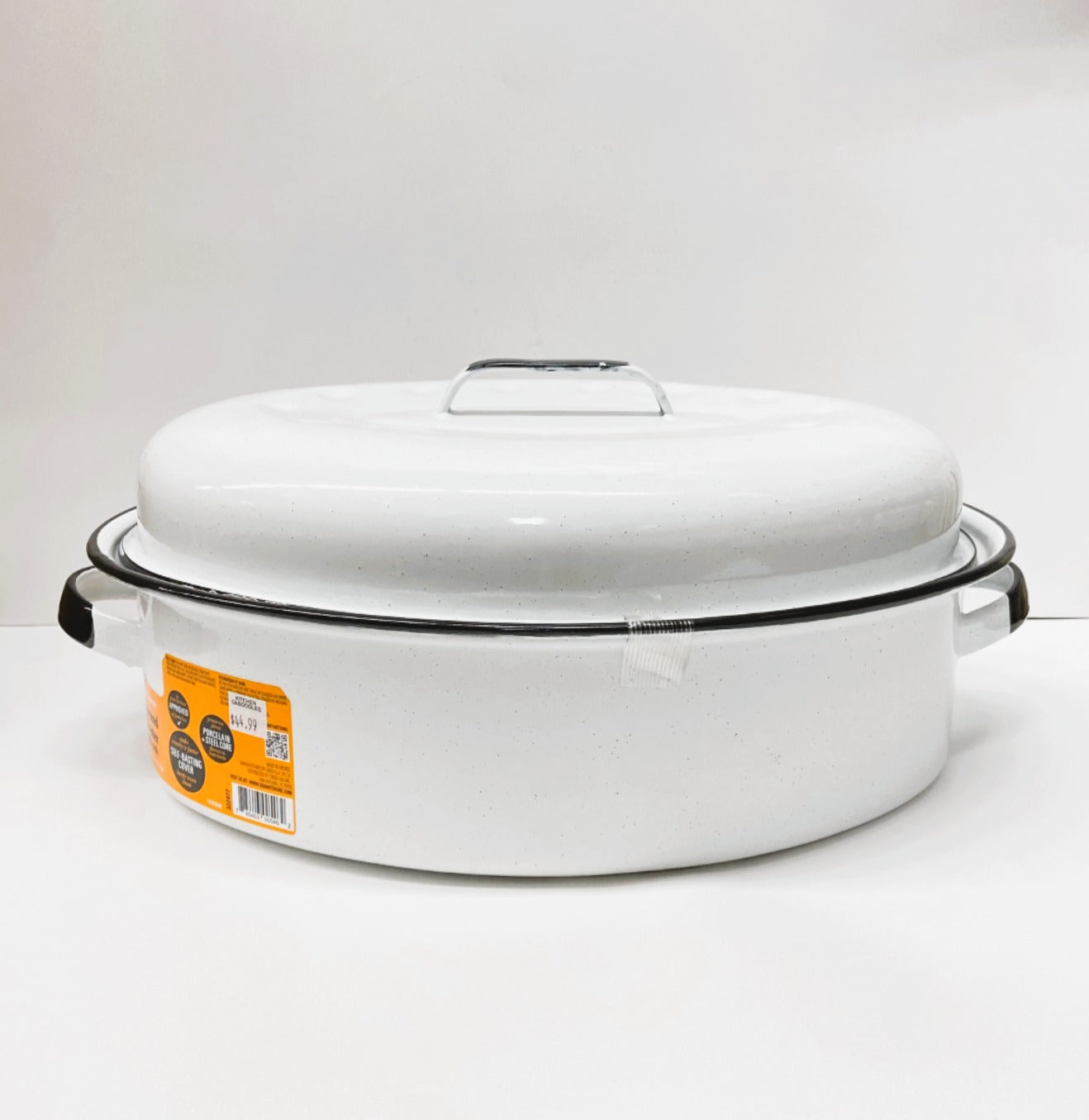 Large 18" inch Enameled White Roaster with Rack -15 lb Capacity