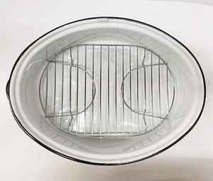 Large 18" inch Enameled White Roaster with Rack -15 lb Capacity
