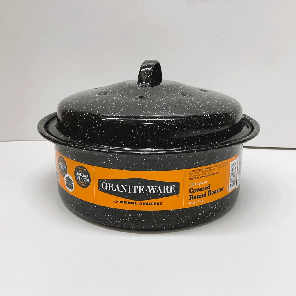 Round Speckled Enameled Covered Roaster - 3 lb Capacity / 10"
