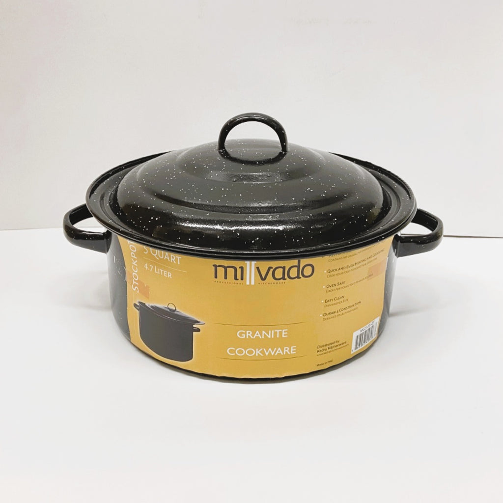 Round Speckled Enameled Covered Roaster/ Stock Pot - 5 lb Capacity / 4.7 Ltr