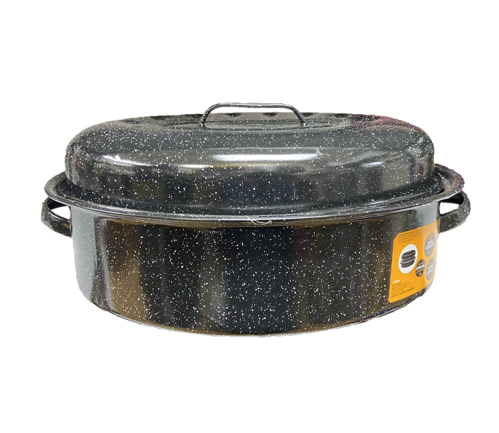 Large 18" inch Enameled Speckled Roaster, 15 lb Capacity