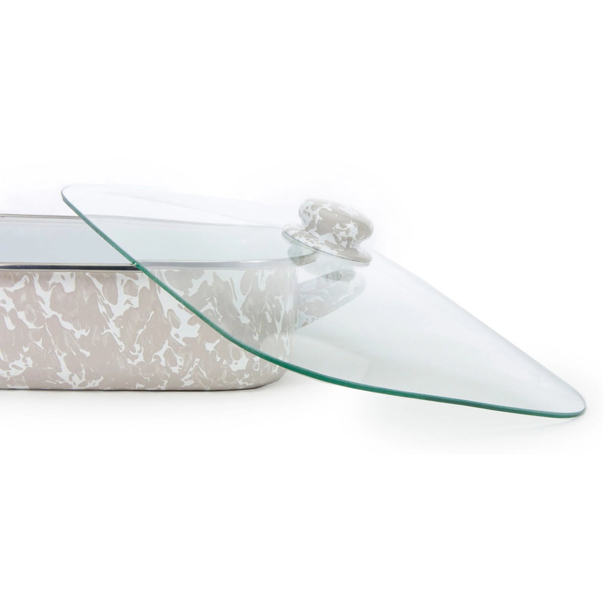 Enamelware Roasting Pan with Glass Lid - 10.5 Quart -Taupe Swirl