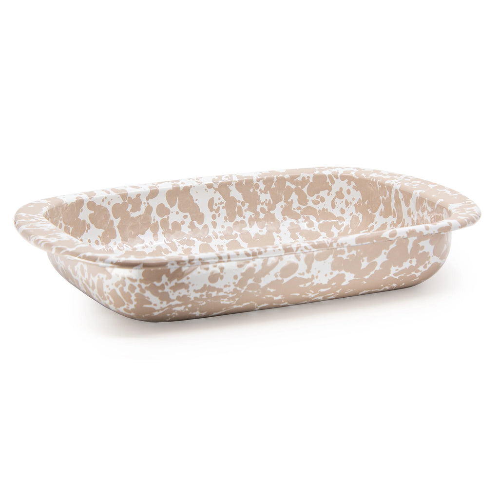 Enamelware Rectangular Baking Pan/ Roasting Dish 12" x 9"- Taupe Swirl