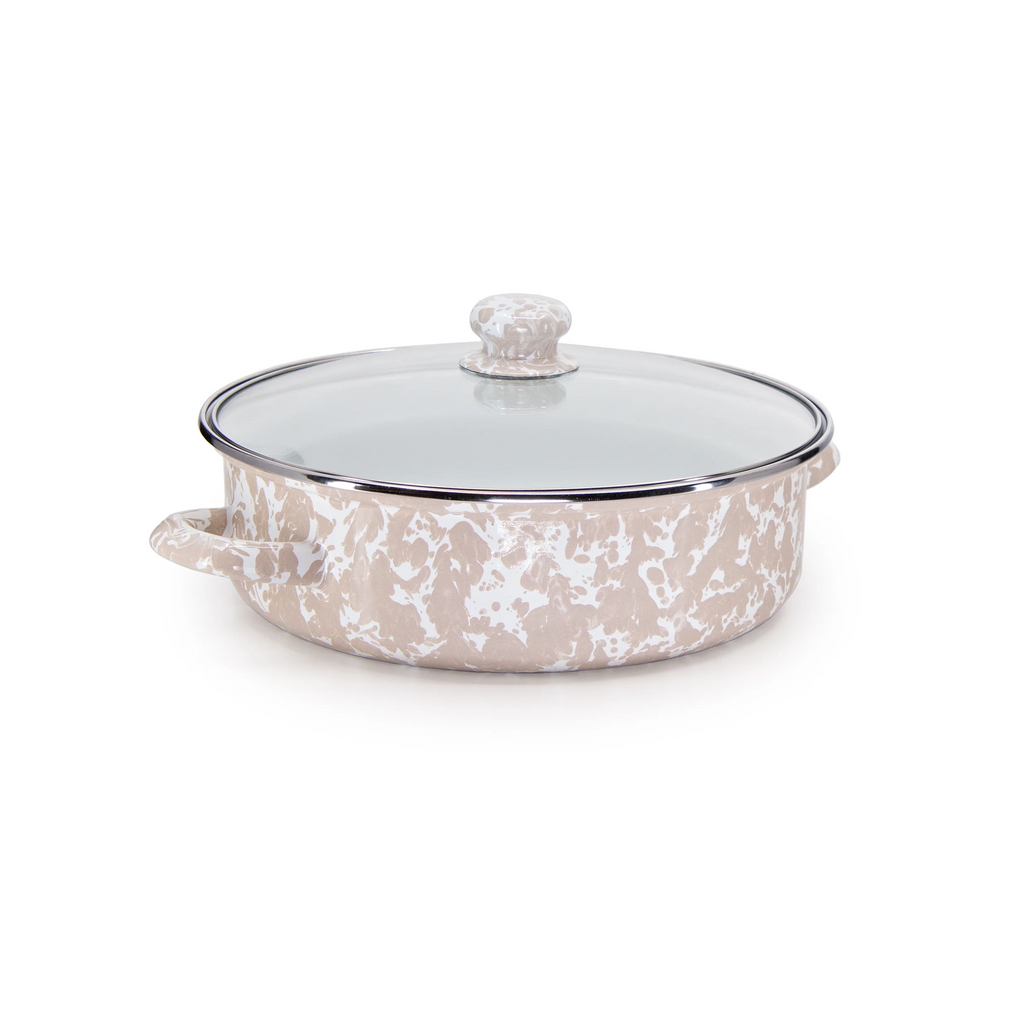 Enamelware Sauté Pan/ Casserole with Glass Lid - 3 Quart -Taupe Swirl