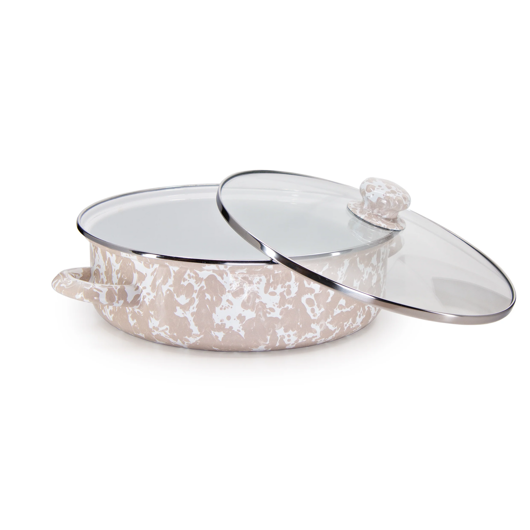 Enamelware Sauté Pan/ Casserole with Glass Lid - 3 Quart -Taupe Swirl