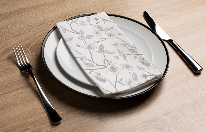Taupe Cherry Blossom Floral Dinner/ Guest Napkins 16 Ct