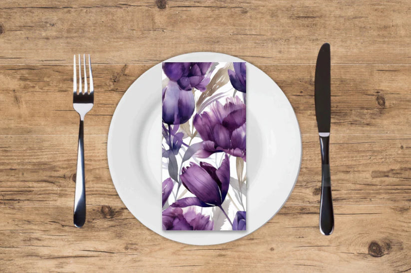 Violet Tulips Floral Dinner/ Guest Napkins 16 Ct