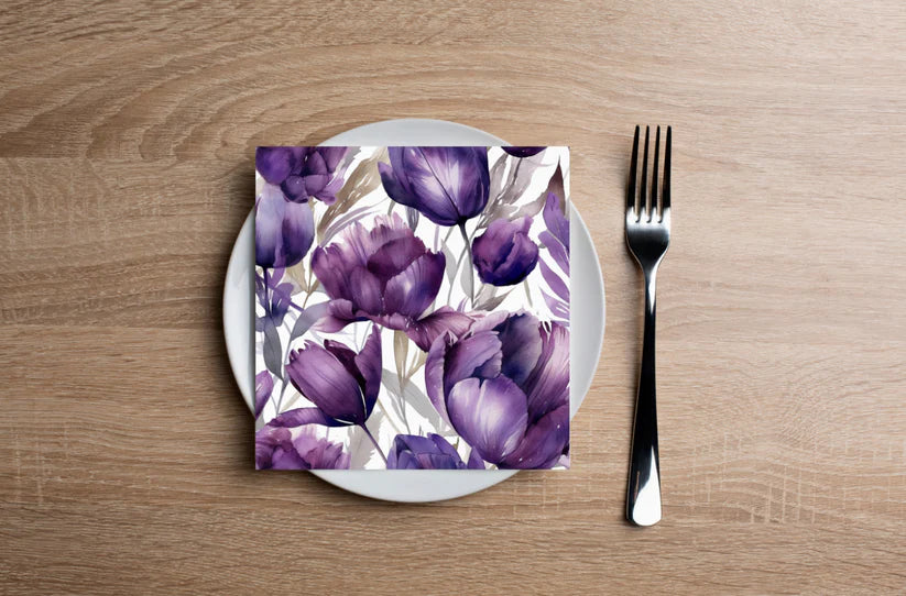 Violet Tulips Floral Cocktail Napkins 20 Ct