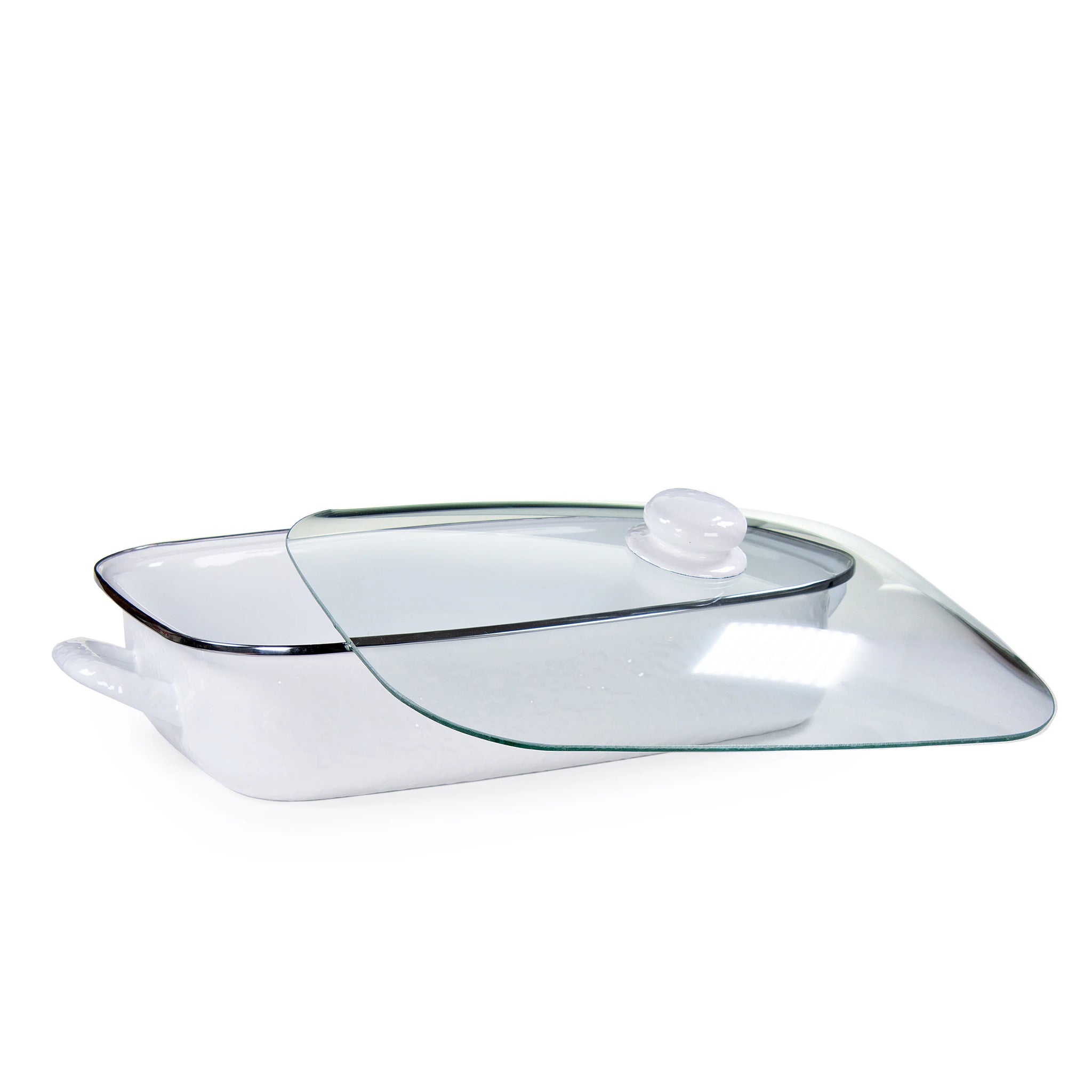 Enamelware Roasting Pan with Glass Lid - 10.5 Quart -White Swirl