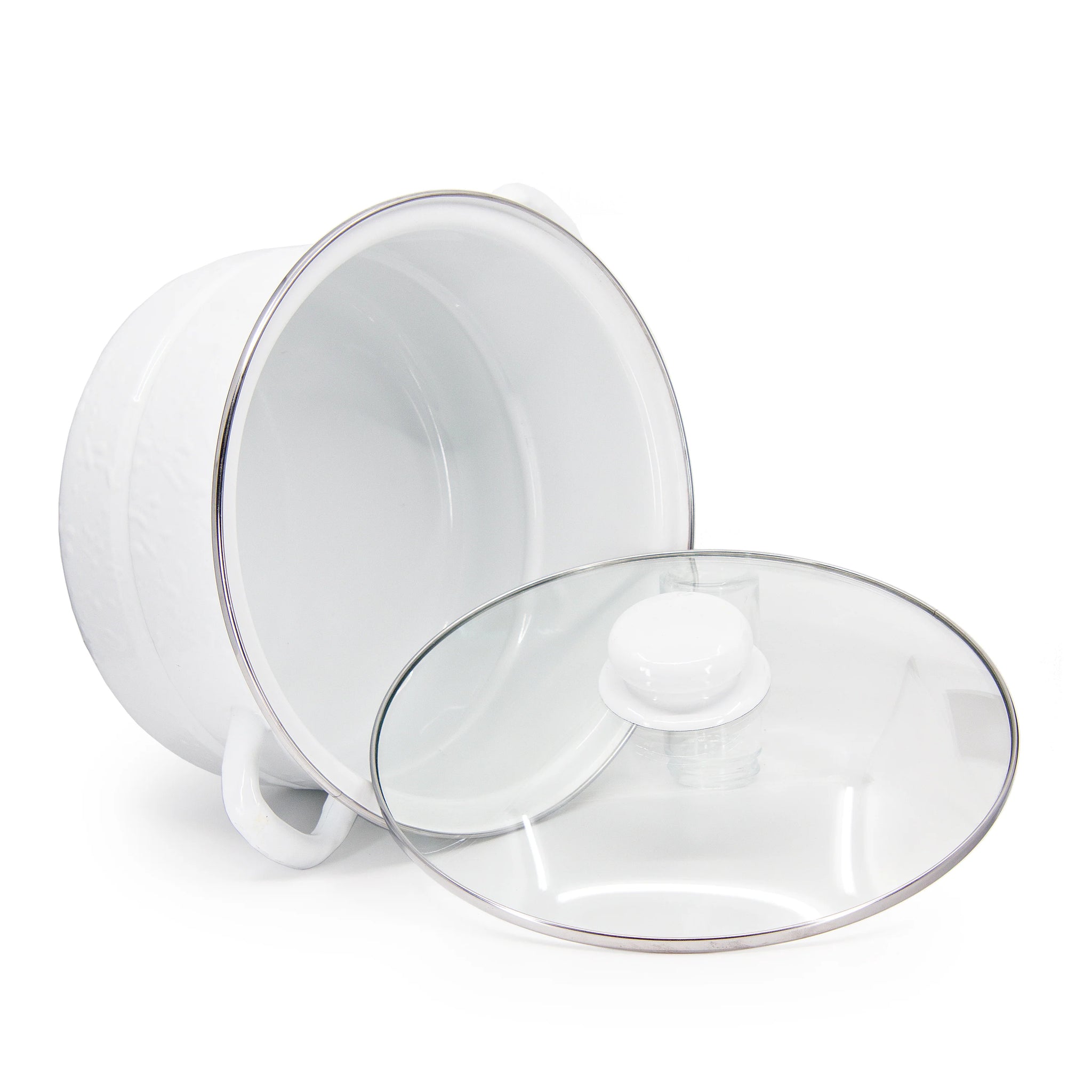 Enamelware 6 Quart Stock Pot with Glass Lid - White Textured