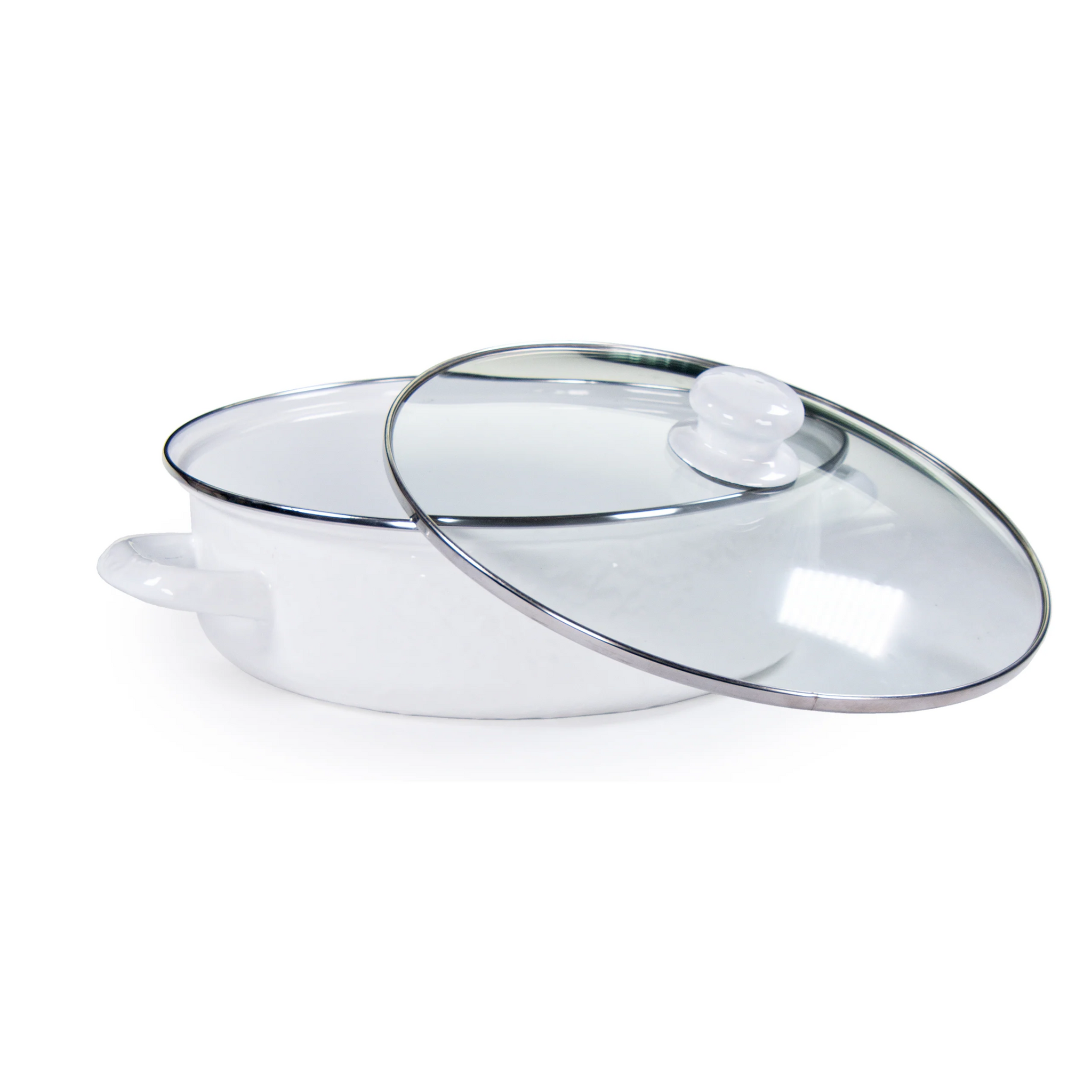 Enamelware Sauté Pan/ Casserole with Glass Lid - 3 Quart -White Textured