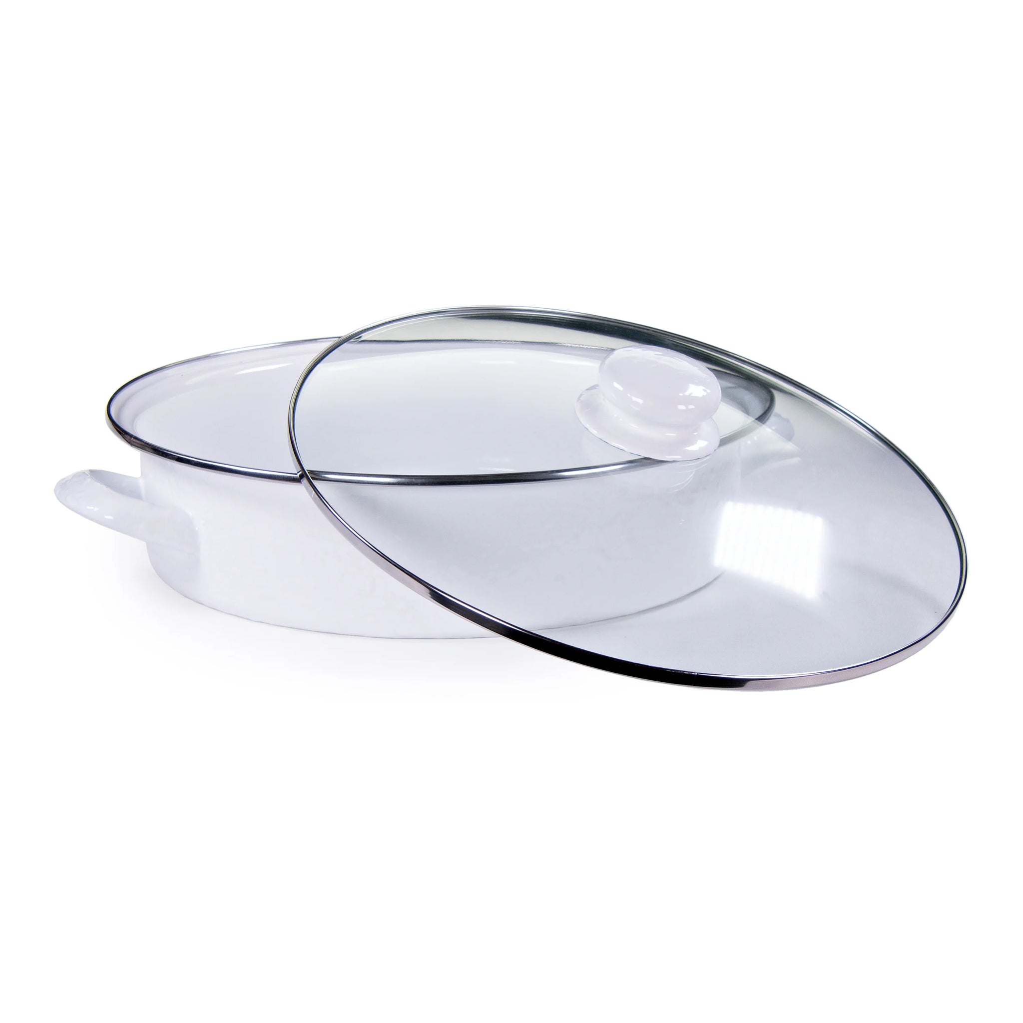 Enamelware Sauté Pan/ Casserole with Glass Lid - 5 Quart -Solid White
