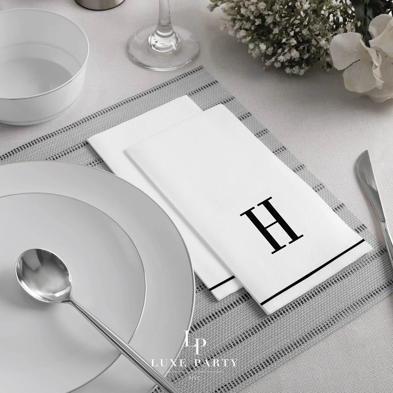 Black Letter H initial Dinner/ Guest Napkins 14 Ct