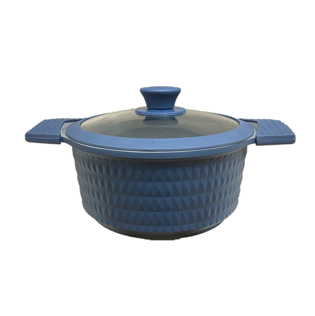 3 Quart Ceramic Non-Stick Diamond Cut Stock Pot with Lid - Blue