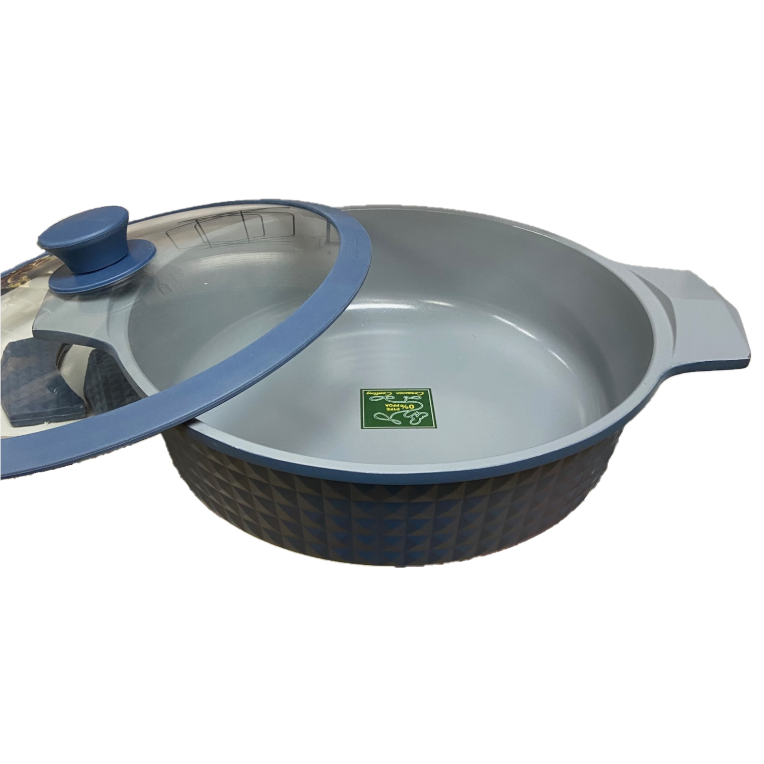 4.5 Quart Ceramic Non-Stick Diamond Cut Low Casserole Pot with Lid - Blue