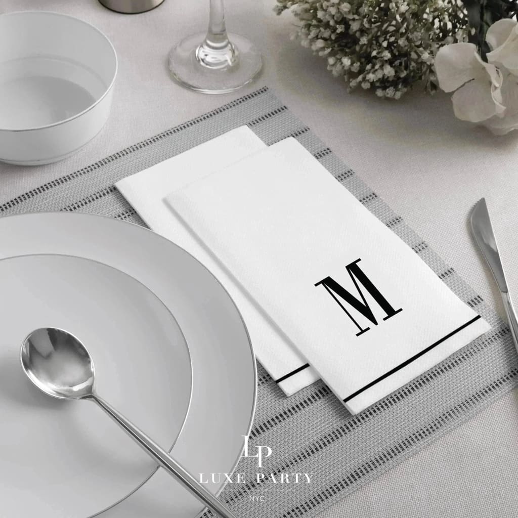 Black Letter M initial Dinner/ Guest Napkins 14 Ct