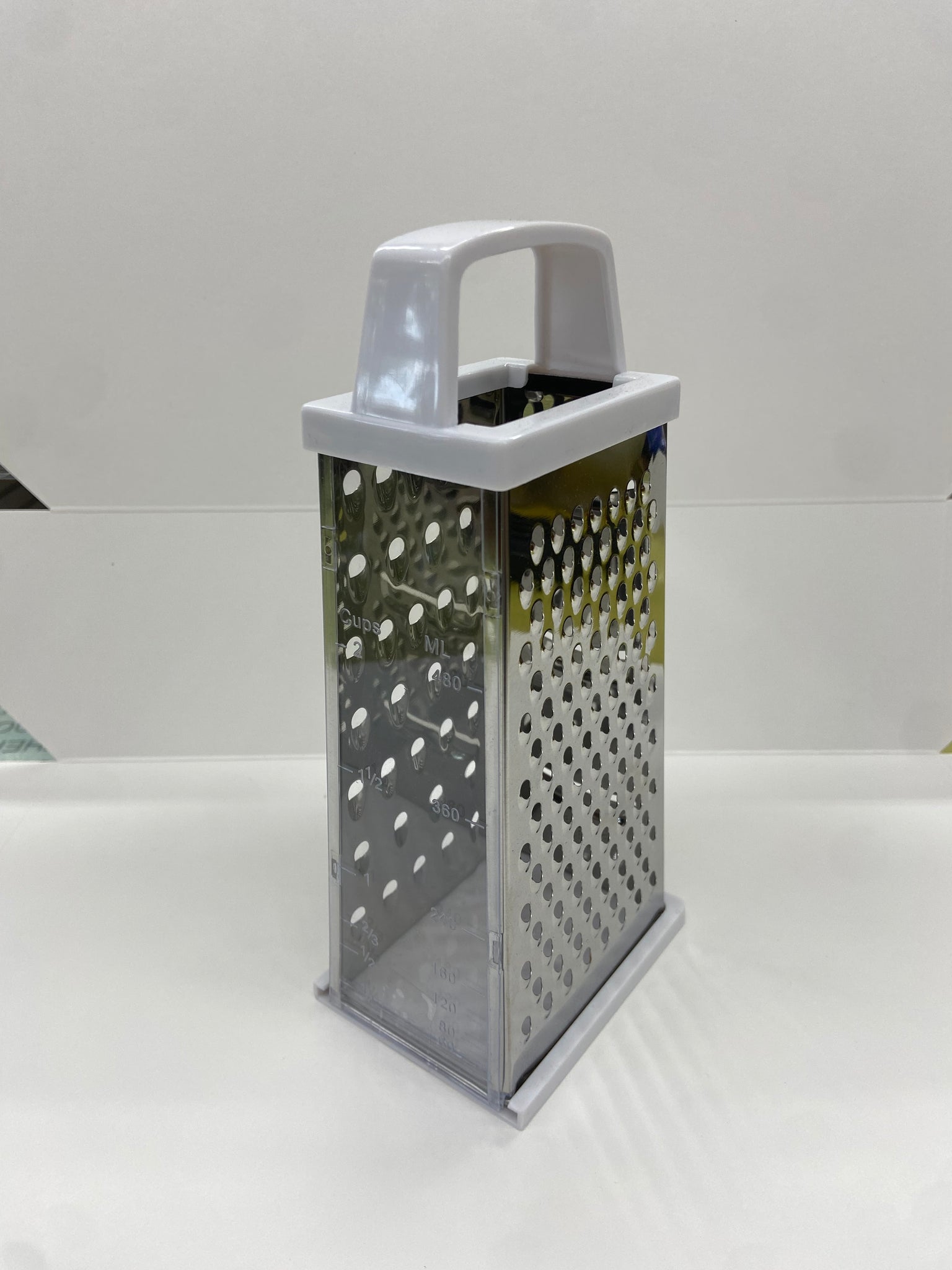 4-Sided Stainless Steel Grater with Catch and Measurements