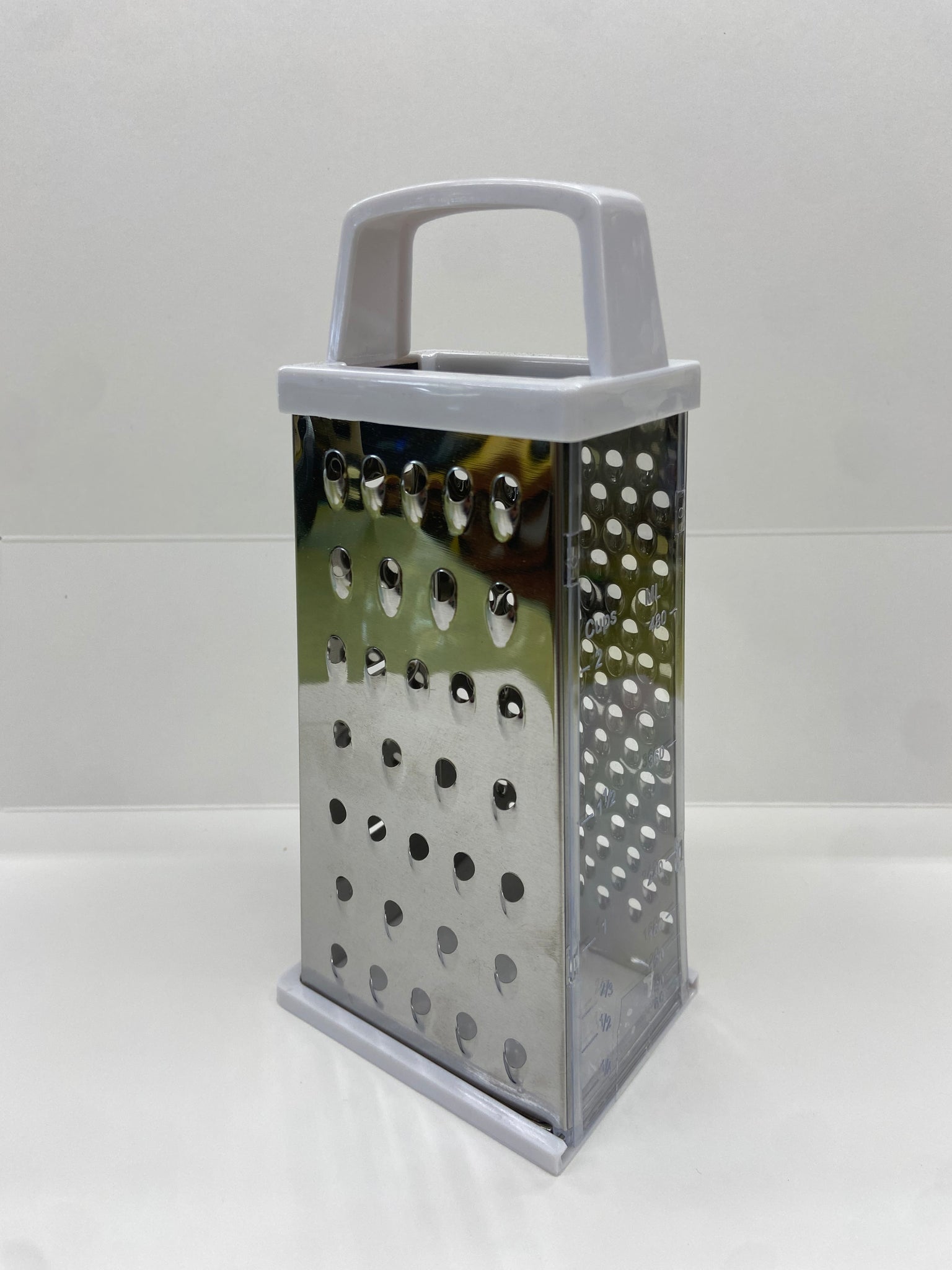 4-Sided Stainless Steel Grater with Catch and Measurements