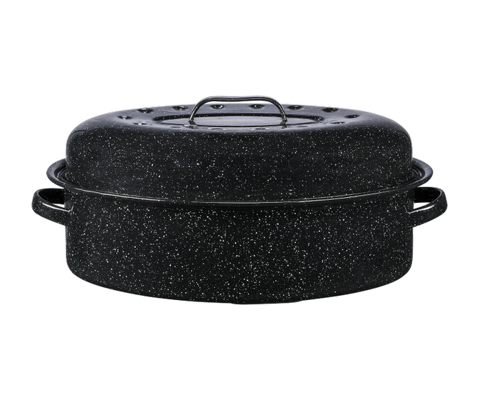 Large 18" inch Enameled Speckled Roaster, 15 lb Capacity