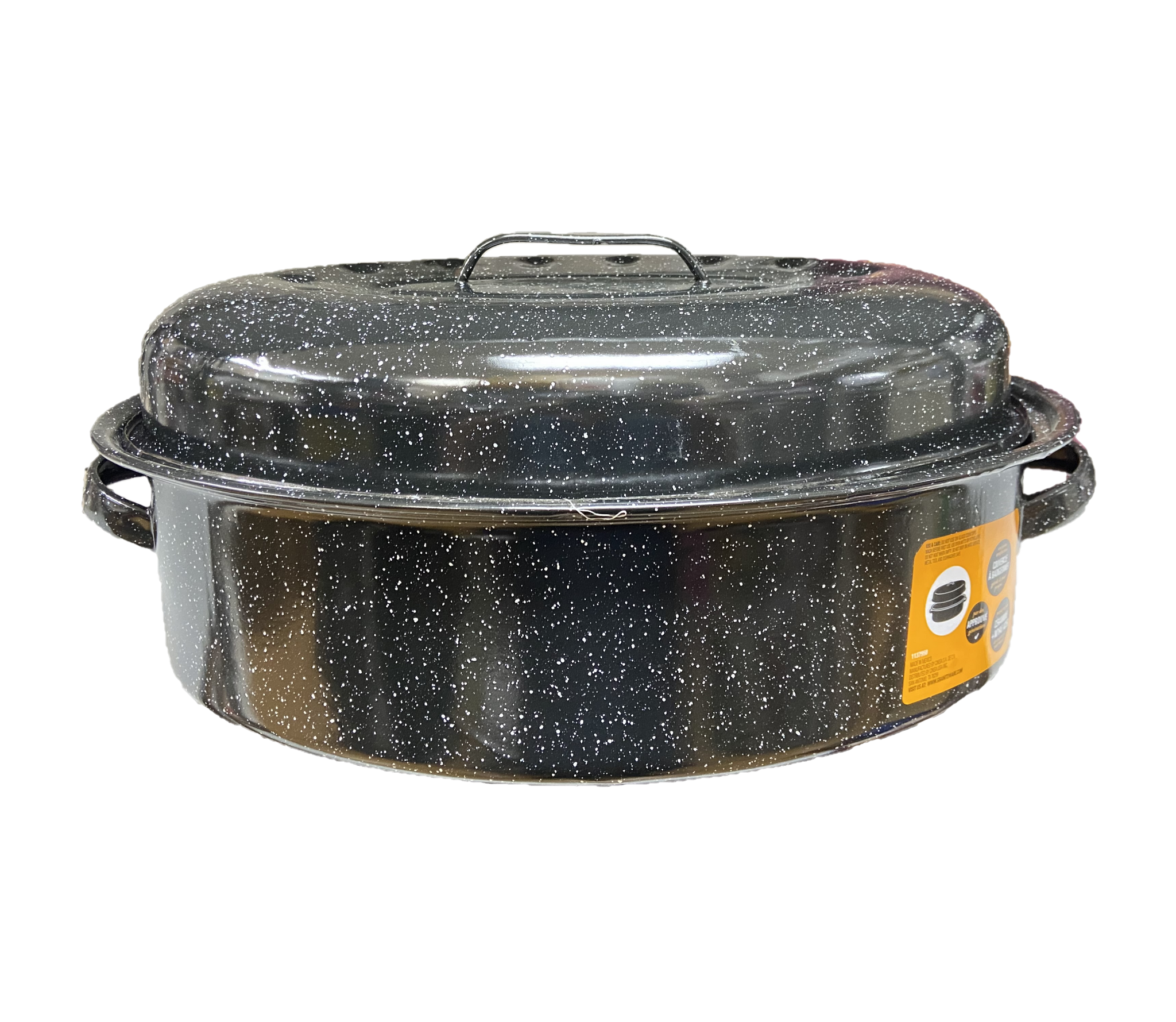 Large 18" inch Enameled Speckled Roaster, 15 lb Capacity