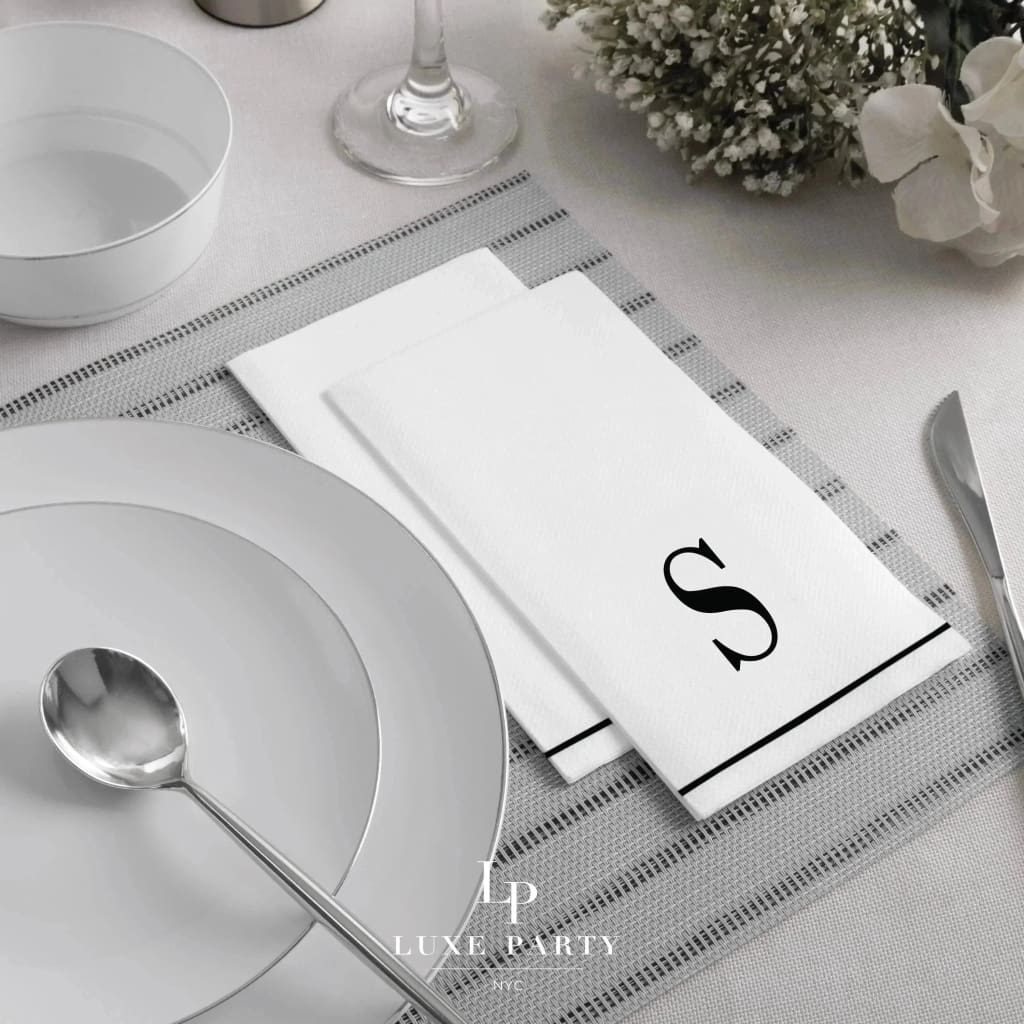Black Letter S initial Dinner/ Guest Napkins 14 Ct